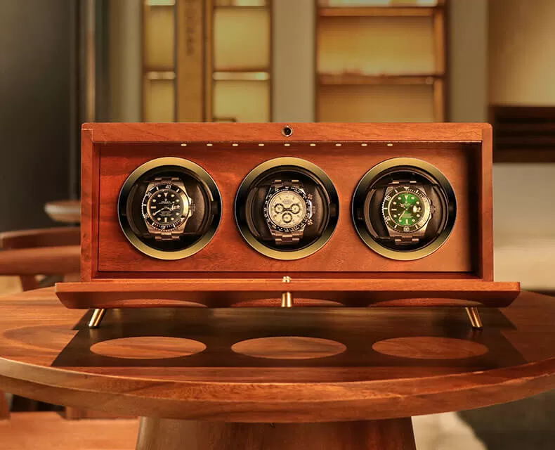 Solid Wood Automatic Watch Winder Box for 3 Watches